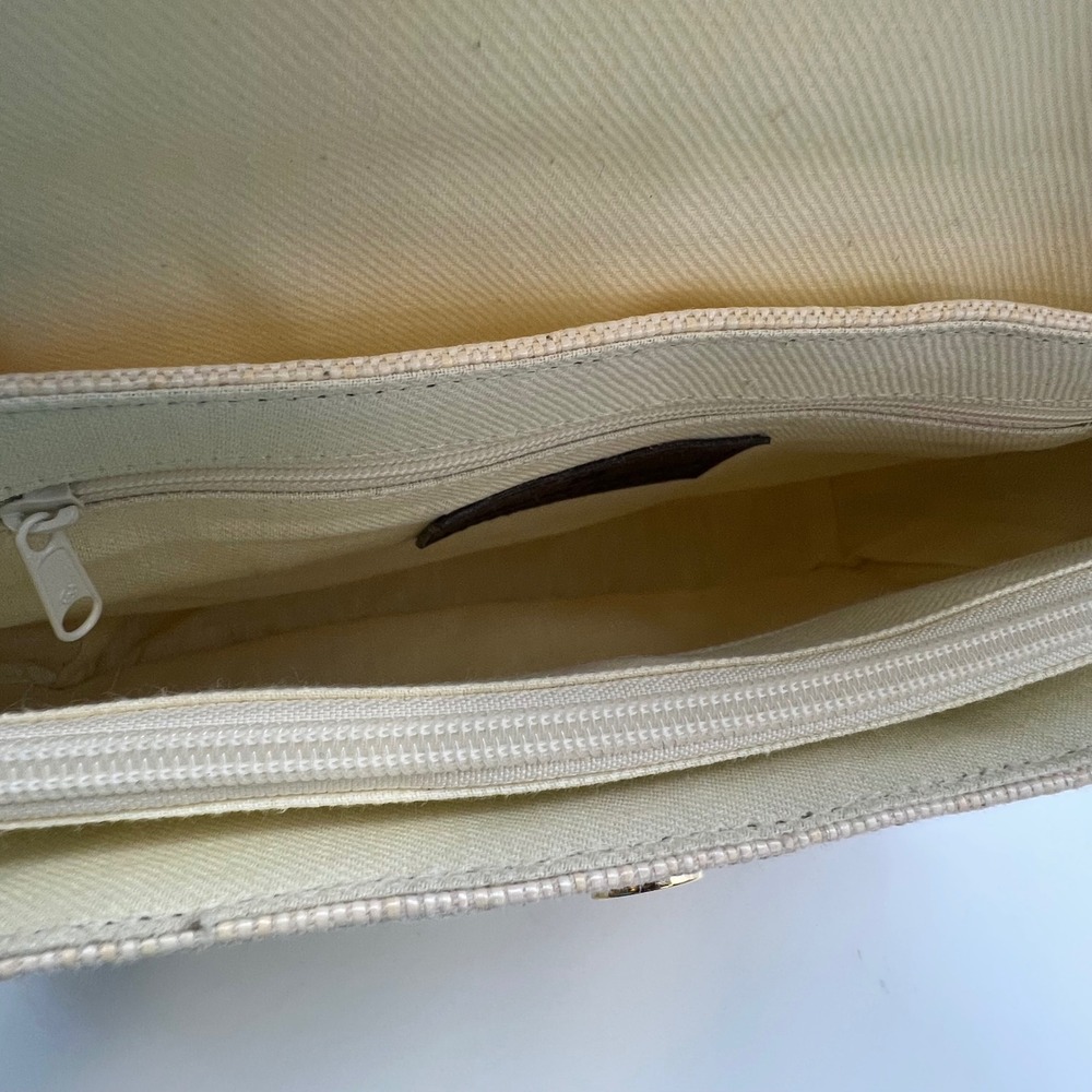 Etienne Aigner Shoulder Bag Small Cream Brown Woven Leather Turn-Lock VTG 80s - Picture 11 of 14